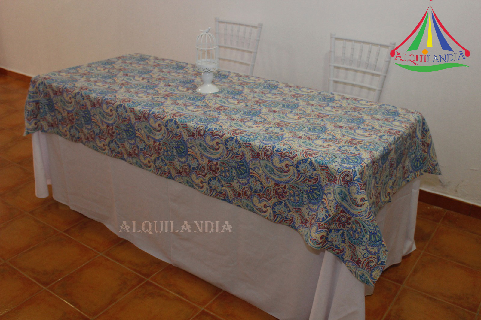 Mantel blanco cubremantel Cachemira azul