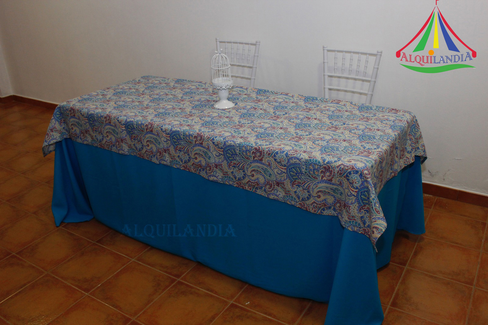 Mantel turquesa y cubremantel Cachemira azul
