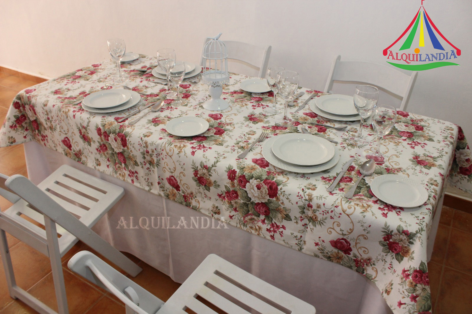 Mantel blanco y cubremantel Flores Nueria