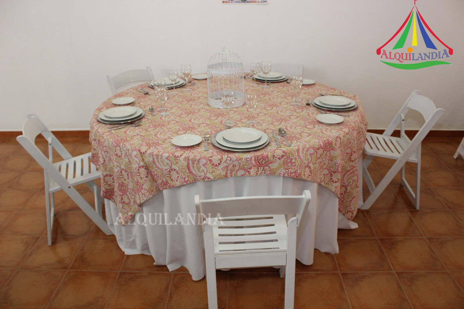 Mantel blanco y cubremantel Cachemira Rojo